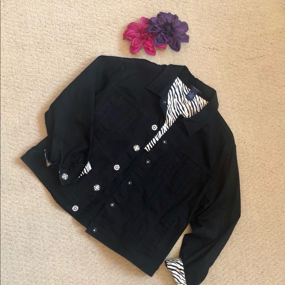 NWT W Westbound black/zebra demim jacket w bling buttons, 18